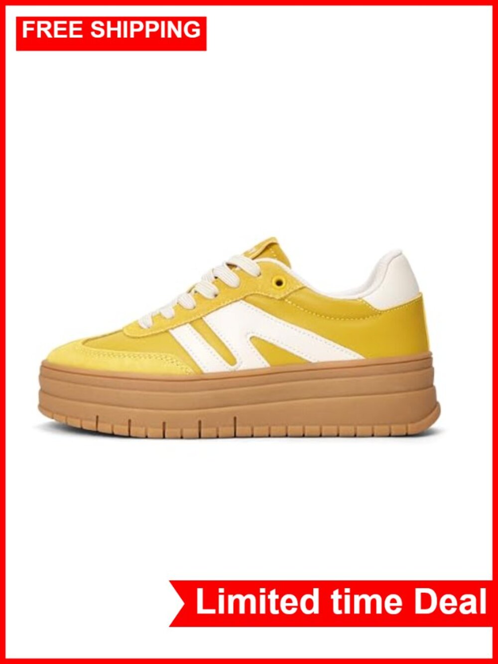 Women's Platform Sneakers Faux Leather Suede Skate Shoes Lace-Up Casual